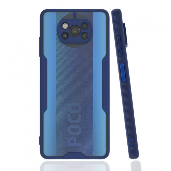 KNY Xiaomi Poco X3 NFC Kılıf Silikon Kenarlı Buzlu Kamera Korumalı Parfe Kapak Lacivert