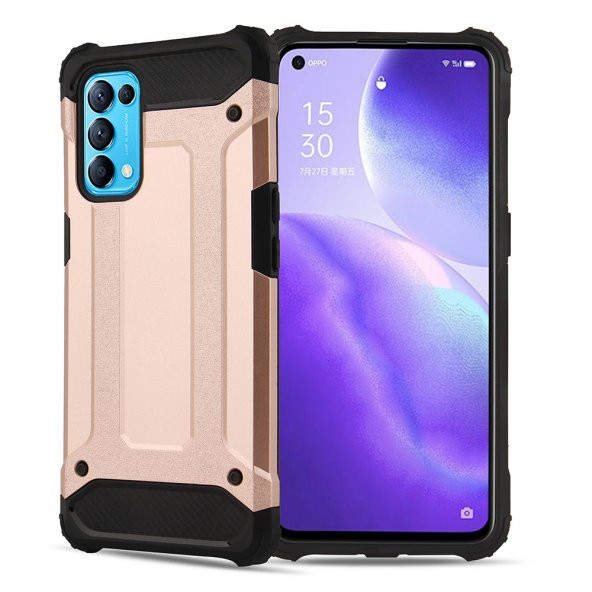 KNY OPPO Reno 5 Kılıf Çift Katmanlı Armour Case Rose Gold