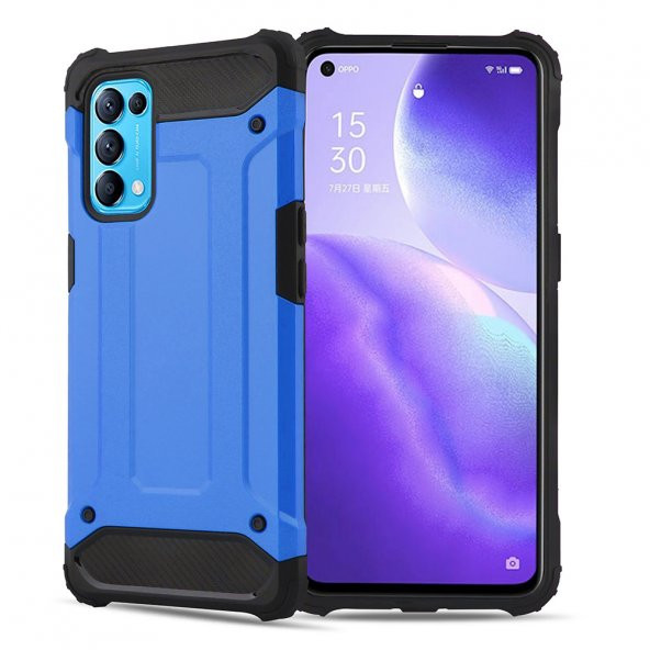 KNY OPPO Reno 5 Pro Kılıf Çift Katmanlı Armour Case Mavi