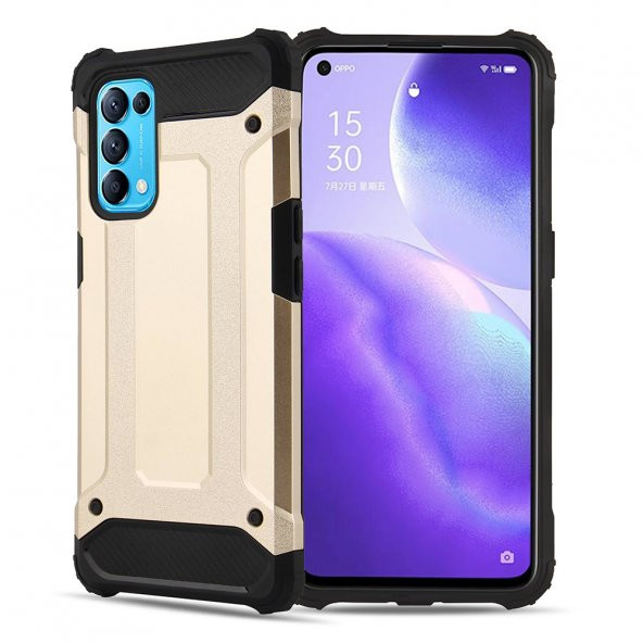 KNY OPPO Reno 5 Pro Kılıf Çift Katmanlı Armour Case Gold