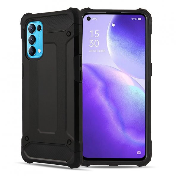 KNY OPPO Reno 5 Pro Kılıf Çift Katmanlı Armour Case Siyah