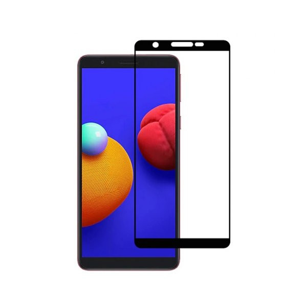 KNY Samsung Galaxy A01 Core İçin Kavisli Full Yapışan 5D Cam Ekran Koruyucu Siyah Siyah