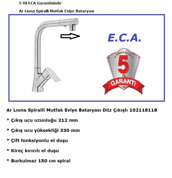 AR LİONA SPİRALLİ MUTFAK EVİYE BATARYASI DÜZ ÇIKIŞ - 2