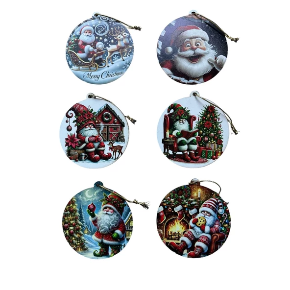 yılbaşı süsleri,ahşap yılbaşı ağacı süsü,6 adet yılbaşı süsü - 3