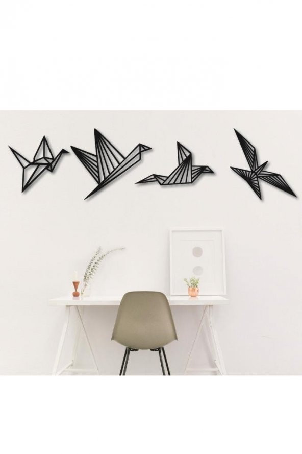 Origami Kuşları 4 lü Dekoratif Duvar Kuşları Duvar Tablosu Duvar Kuşu