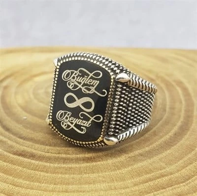 Gümüş Kaligrafi İsimli Erkek Yüzük - Resim 4