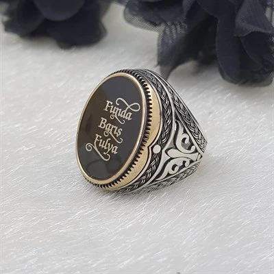 Gümüş Kişiye Özel İsimli Erkek Yüzük - Resim 5