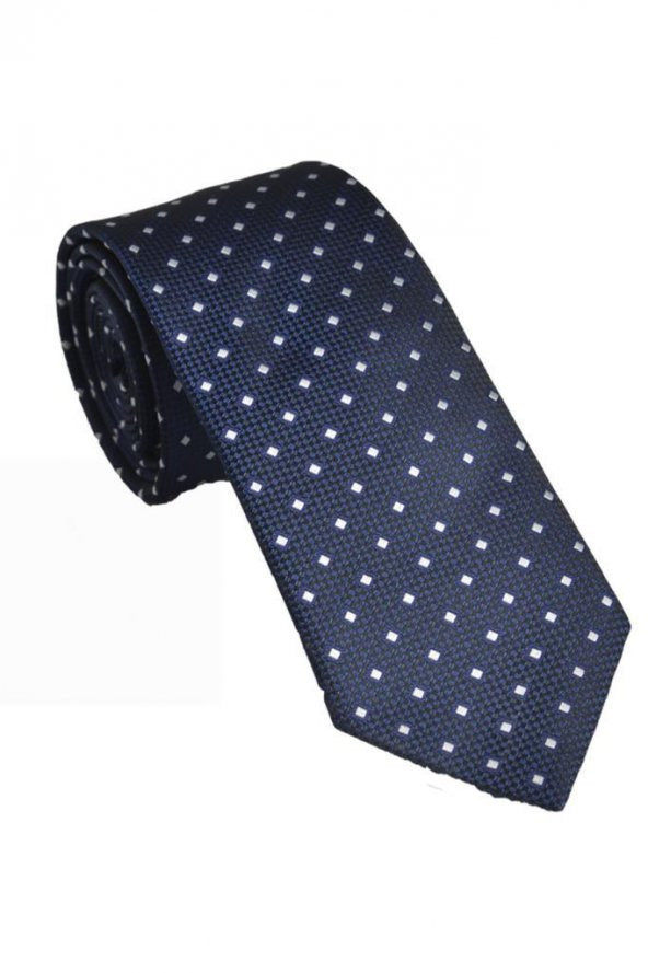 Brianze Kare Desen Lacivert Mendilli Kravat - Resim 2