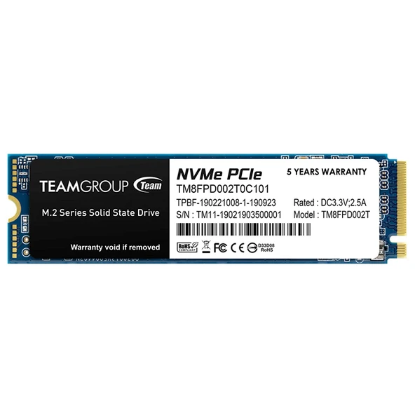Team MP33 Pro 2TB 3500/3000MB/s NVMe PCIe Gen3x4 M.2 SSD Disk (TM8FPD002T0C101) - 2