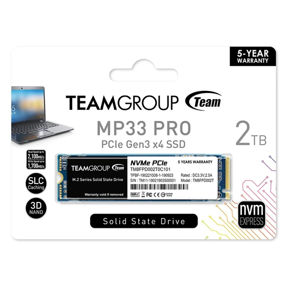 Team MP33 Pro 2TB 3500/3000MB/s NVMe PCIe Gen3x4 M.2 SSD Disk (TM8FPD002T0C101) - 3