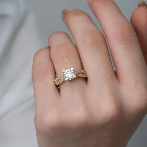 Altın Kaplama Gümüş Tektaş Yüzük - 2