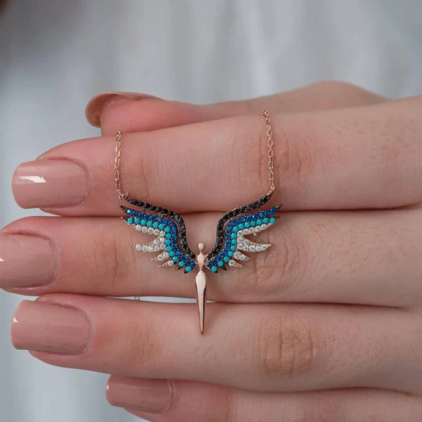 Bayan Melek Gümüş Kolye - 4