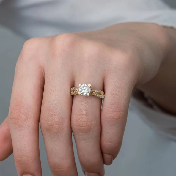 Altın Kaplama Gümüş Tektaş Yüzük - 7