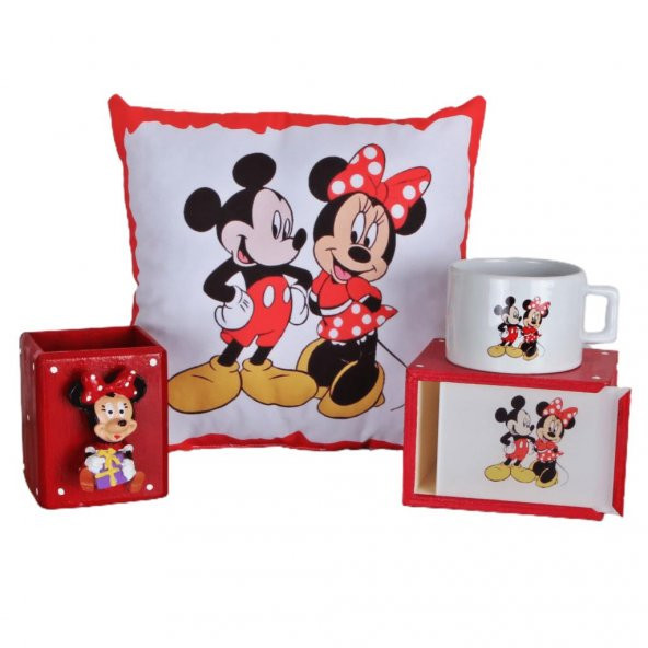 Mickey Mouse Minnie Mouse Yastık ve Kutulu Kupa Minnie Mouse Biblolu Kalemlik Set - 1