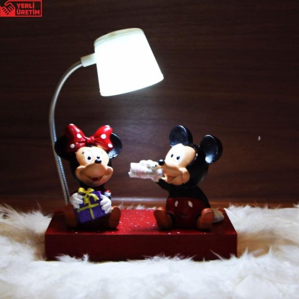 Mickey Mouse Minnie Mouse Işıklı Biblo Masa Gece Lambası Mickey Minnie Kutulu Kupa Hediye Seti - 2
