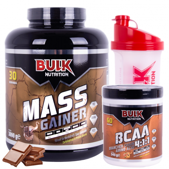 Mass Gainer 3 KG - BCAA 60 Servis Şeftali Bulk Nutrition Kalite ve Güvencesiyle + Shaker