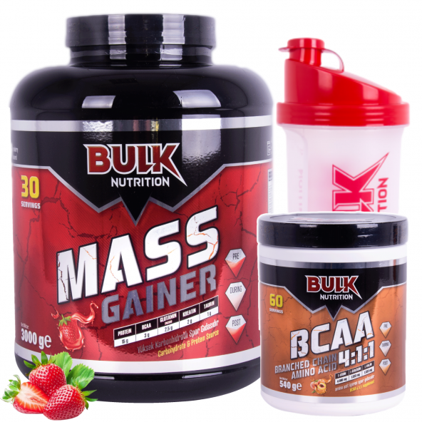 Mass Gainer 3 KG - BCAA 60 Servis Şeftali Bulk Nutrition Kalite ve Güvencesiyle + Shaker - 2
