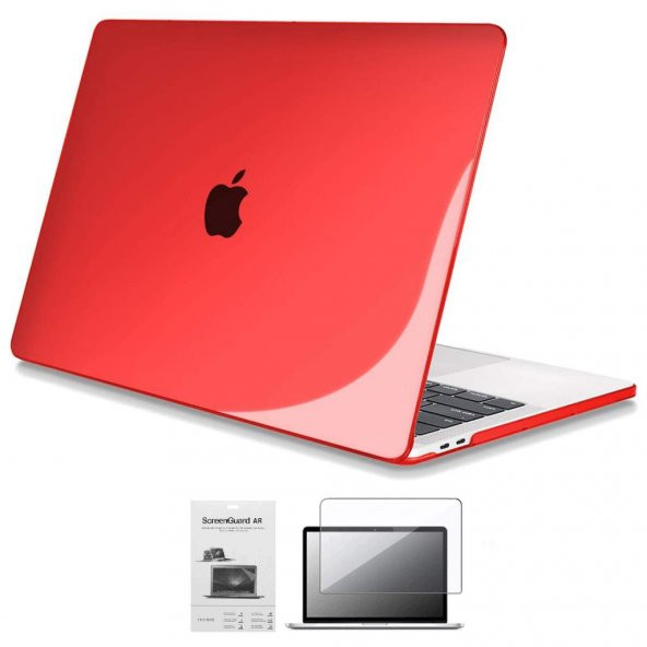 Apple 13" Macbook Air A2337 M1 Kristal Kırmızı Kılıf Koruyucu + Ekran Filmi