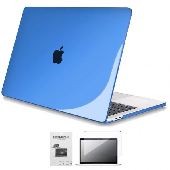 Apple 13" Macbook Pro A2338 M1 Kristal Lacivert Kılıf Koruyucu + Ekran Filmi