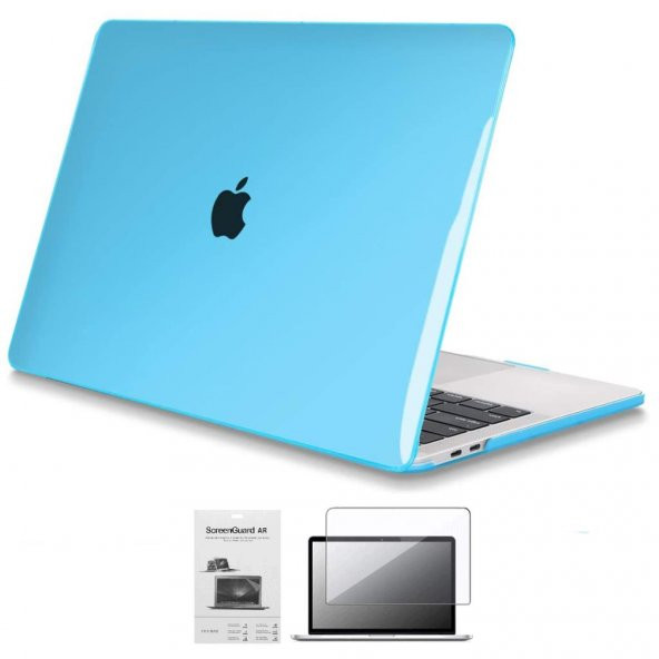 Apple 13" Macbook Air A2337 M1 Kristal Mavi Kılıf Koruyucu + Ekran Filmi