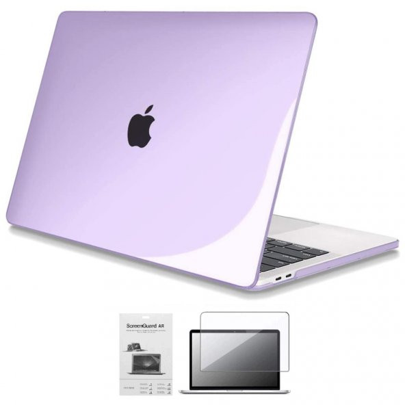 Apple 13" Macbook Pro A2338 M1 Kristal Mor Kılıf Koruyucu + Ekran Filmi