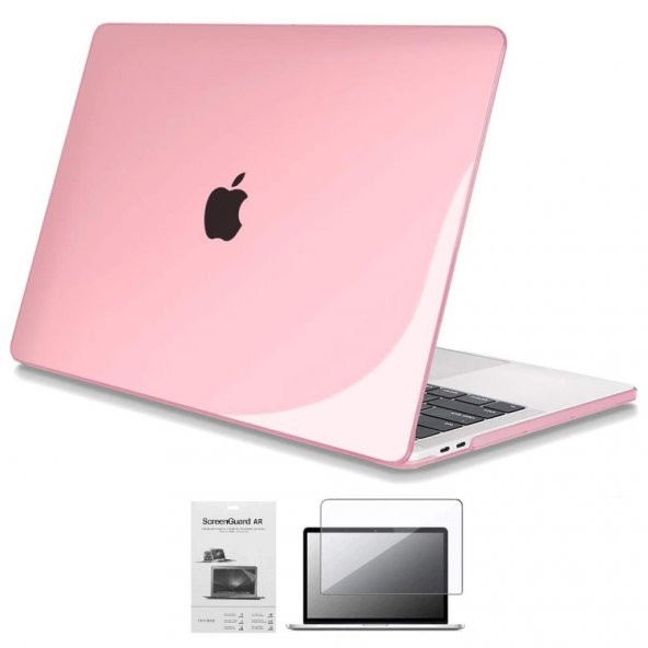 Apple 13" Macbook Pro A2338 M1 Kristal Pembe Kılıf Koruyucu + Ekran Filmi