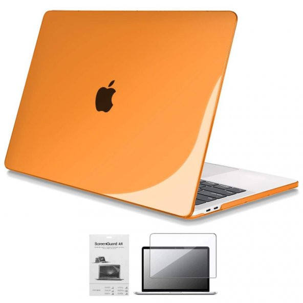 Apple 13" Macbook Pro A2338 M1 Kristal Turuncu Kılıf Koruyucu + Ekran Filmi