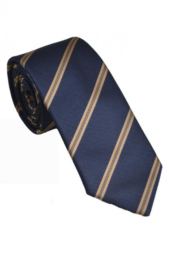 Brianze Vizon Çizgili Lacivert Mendilli Kravat - Resim 2