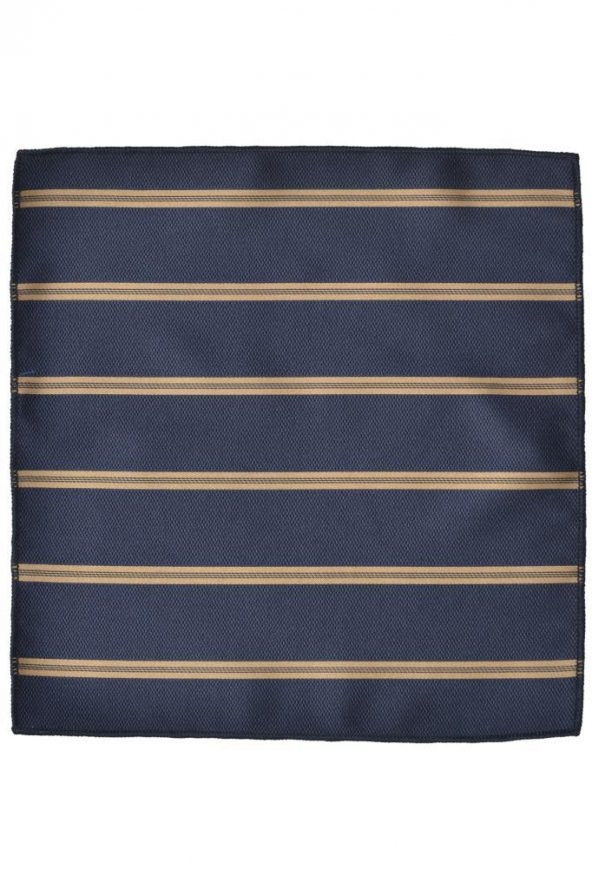 Brianze Vizon Çizgili Lacivert Mendilli Kravat - Resim 4