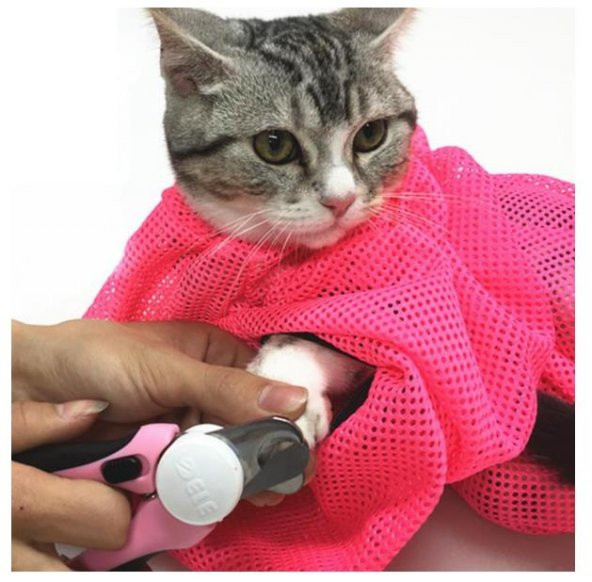 Kedi Yıkama Filesi Tırnak Kesme Banyo Filesi Köpek Bakım Sağlık Ürünü Pembe Renk