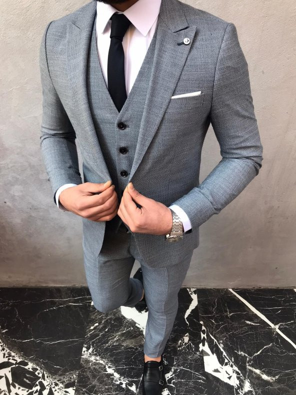 Bycool Slim Fit Kırlangıç Yaka Açık Mavi Takım Elbise