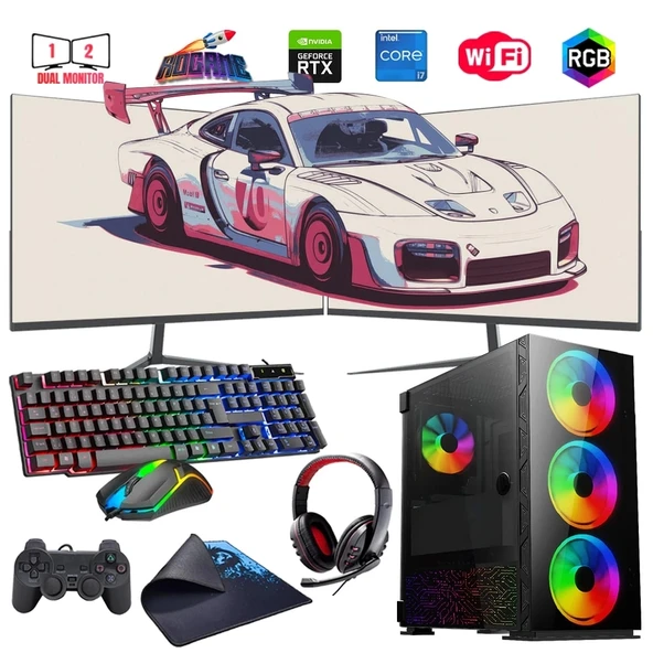 i7 14700F 32GB DDR4 1TB M2 12GB RTX3060 Çift 24" Monitörlü Oyun Bilgisayarı (Gaming SET) ürün görseli