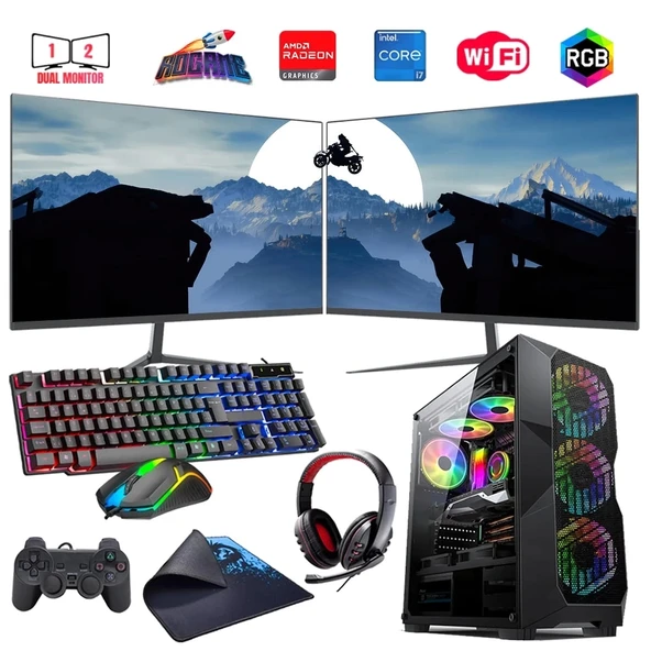 i7 13700F 32GB DDR4 1TB M2 8GB RX580 Çift 24" Monitörlü Oyun Bilgisayarı (Gaming SET) ürün görseli
