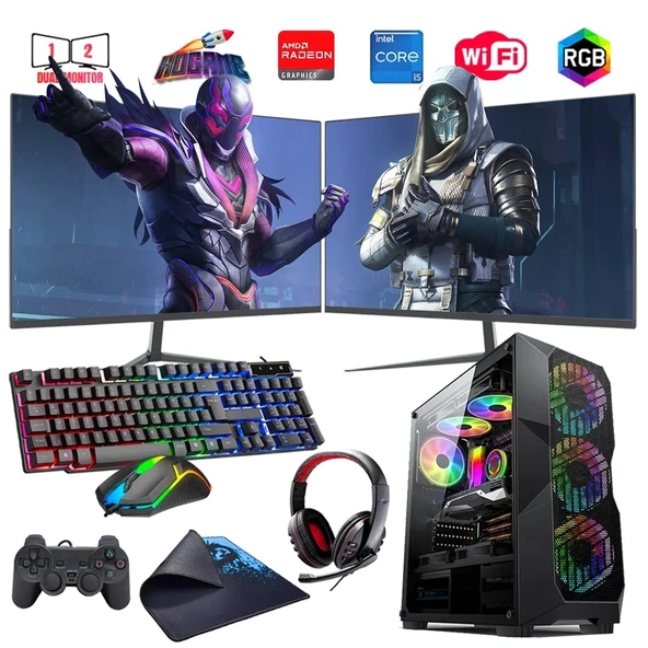 i5 14400F 16GB DDR4 512GB m2 8GB RX580 Çift 24" Monitörlü Oyun Bilgisayarı (Gaming SET) ürün görseli