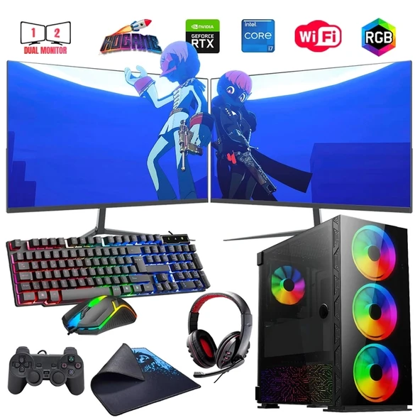 i7 13700F 32GB DDR4 1TB M2 12GB RTX3060 Çift 24" Monitörlü Oyun Bilgisayarı (Gaming SET) ürün görseli