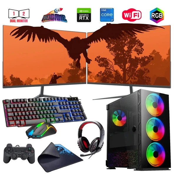 i7 13700F 16GB DDR4 512GB m2 12GB RTX3060 Çift 24" Monitörlü Oyun Bilgisayarı (Gaming SET) ürün görseli