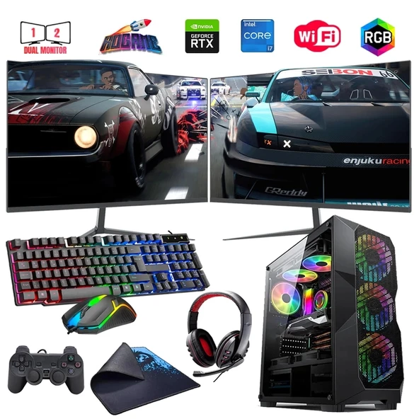 i7 14700F 32GB DDR4 1TB M2 6GB RTX3050 Çift 24" Monitörlü Oyun Bilgisayarı (Gaming SET) ürün görseli