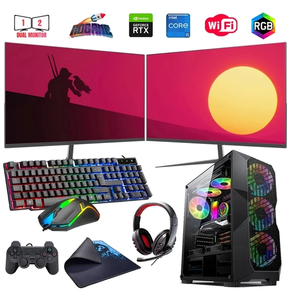i5 13400F 16GB DDR4 512GB m2 6GB RTX3050 Çift 24" Monitörlü Oyun Bilgisayarı (Gaming SET)