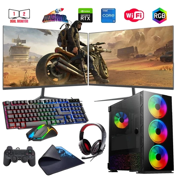 i5 14400F 16GB DDR4 512GB m2 12GB RTX3060 Çift 24" Monitörlü Oyun Bilgisayarı (Gaming SET)