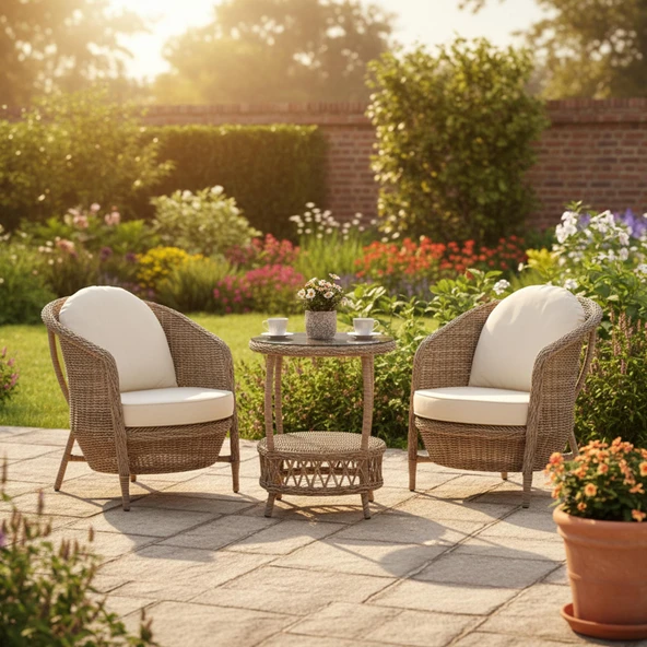 Conjunto Rattan Dedikodu Balkon Bahçe Takımı 2+1 Rehome - Resim 4