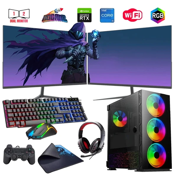 i5 13400F 16GB DDR4 512GB m2 12GB RTX3060 Çift 24" Monitörlü Oyun Bilgisayarı (Gaming SET) ürün görseli