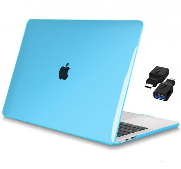 Apple 13" Macbook Pro A2338 M1 Kristal Mavi Kılıf Koruyucu + Usb Çevirici