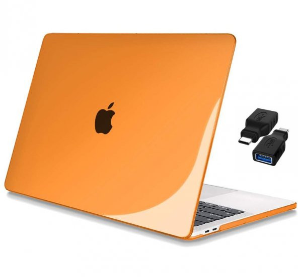 Apple 13" Macbook Pro A2338 M1 Kristal Turuncu Kılıf Koruyucu + Usb Çevirici