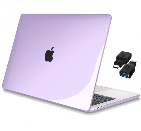 Apple 13" Macbook Pro A2338 M1 Kristal Mor Kılıf Koruyucu + Usb Çevirici