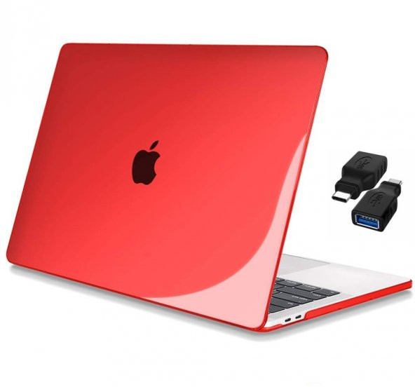 Apple 13" Macbook Pro A2338 M1 Kristal Kırmızı Koruyucu + Usb Çevirici