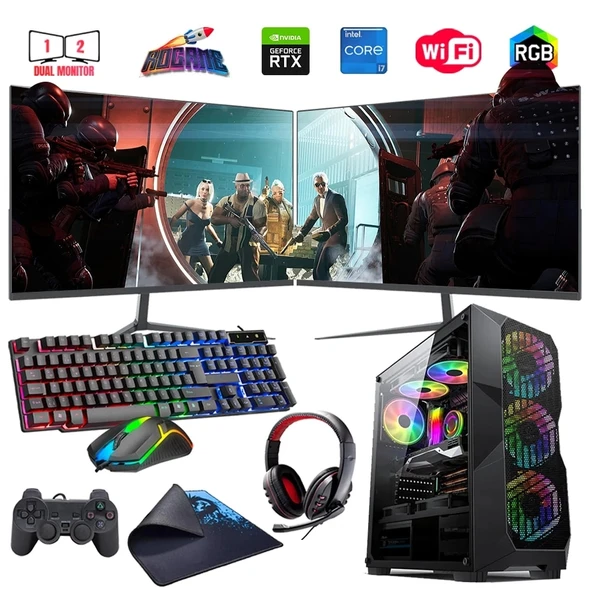 i7 14700F 16GB DDR4 512GB m2 6GB RTX3050 Çift 24" Monitörlü Oyun Bilgisayarı (Gaming SET) ürün görseli