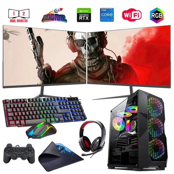i7 13700F 16GB DDR4 512GB m2 6GB RTX3050 Çift 24" Monitörlü Oyun Bilgisayarı (Gaming SET) ürün görseli