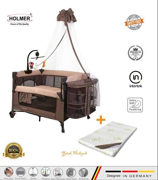 HOLMER Maxi Comfort Coolstyle Anne Yanı-deluxe Kumaş Premium Oyun Parkı Bej + Aloevera Yatak 70x110 Cm ürün görseli