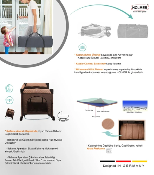 HOLMER Maxi Comfort Coolstyle (Anne Yanı-Deluxe Kumaş) Premium Dönenceli Oyun Parkı/Anne Yanı 70x110cm Bej - Resim 6