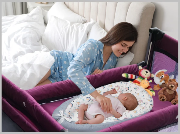 HOLMER Kids Maxi Comfort Coolstyle Anne Yanı Oyun Parkı/beşik 70x110cm Mürdüm - Resim 5